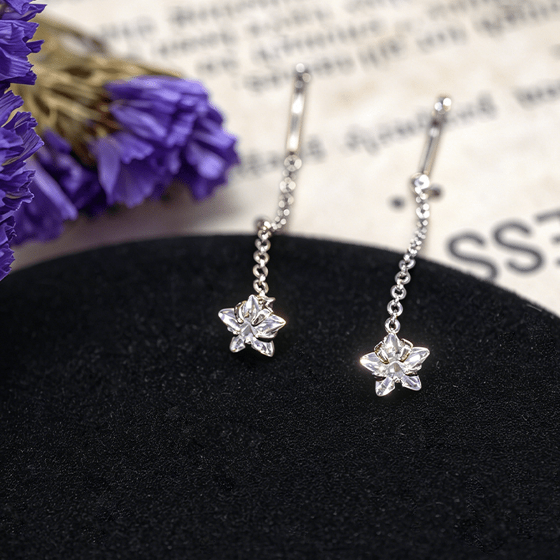 2pcs Star-Encrusted Long Cubic Synthetic Zirconia Ear Cuffs